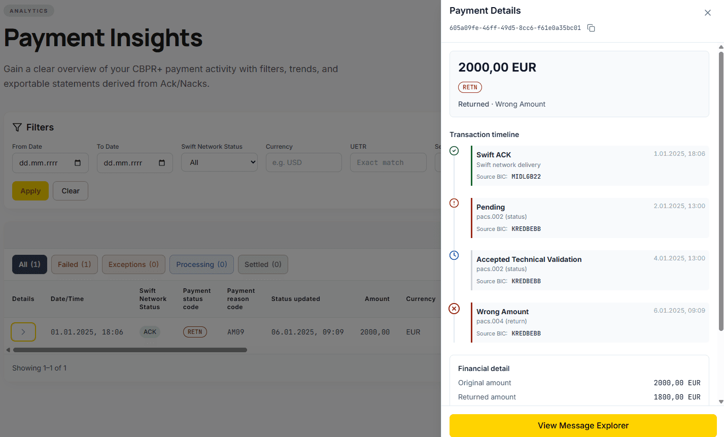 Payment Insights interface screenshot
