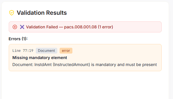 CBPR+ Validator interface screenshot